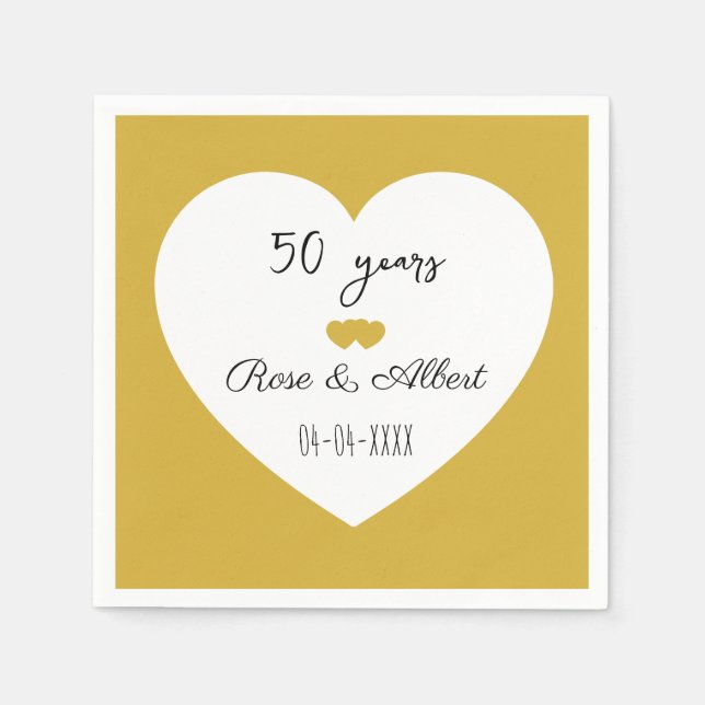 Golden Wedding, 50 Years of Marriage, Custom  Napkins (Front)