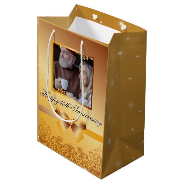 Golden Wedding 50th Anniversary Customizable  Medium Gift Bag (Back Angled)