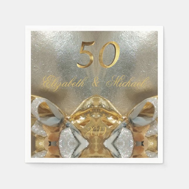Golden Wedding 50th Anniversary Elegant Faux Gold Napkins (Front)