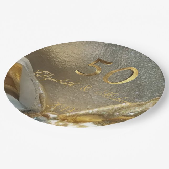 Golden Wedding 50th Anniversary Faux Gold Number Paper Plates (Angled)