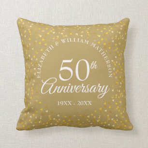 Golden Wedding 50th Anniversary Love Hearts Throw Pillow