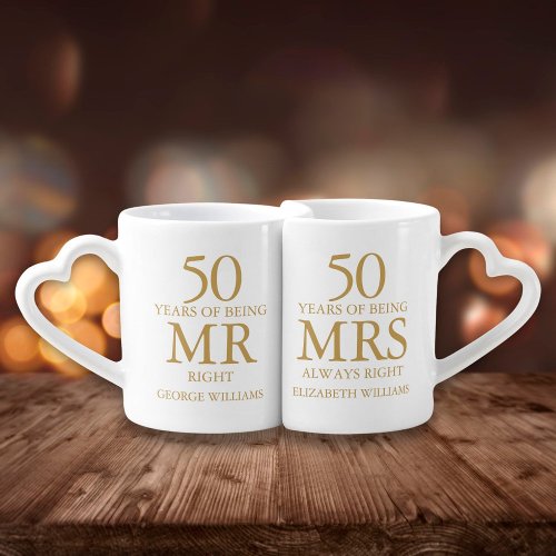 Golden Wedding 50th Anniversary Mr Mrs Right Coffee Mug Set