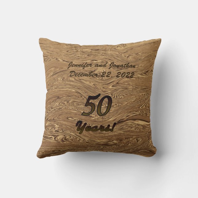 Golden Wedding 50th Anniversary, Name,  Square Throw Pillow (Back)