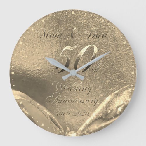 Golden Wedding 50th Anniversary Parents Faux Gold Large Clock