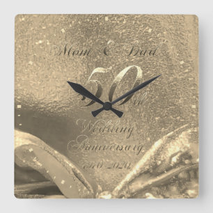 Golden Wedding 50th Anniversary Parents Faux Gold Square Wall Clock