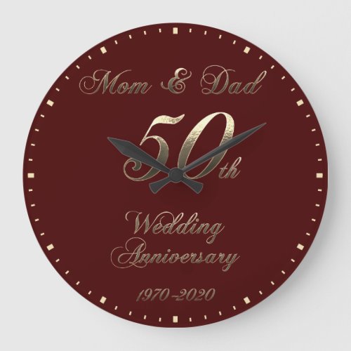 Golden Wedding 50th Anniversary Parents Red Gold Large Clock