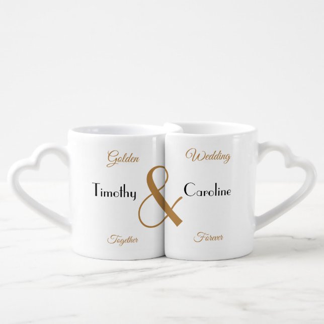 Golden Wedding 50th Anniversary Personalised Coffee Mug Set (Front Nesting)