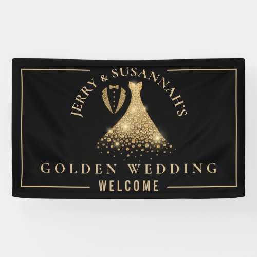 Golden Wedding 50th Names Tux Dress Gold Black Banner