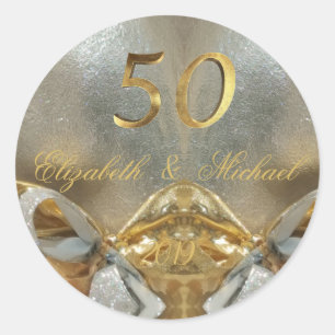 Golden Wedding 50th Wedding Anniversary Elegant Classic Round Sticker