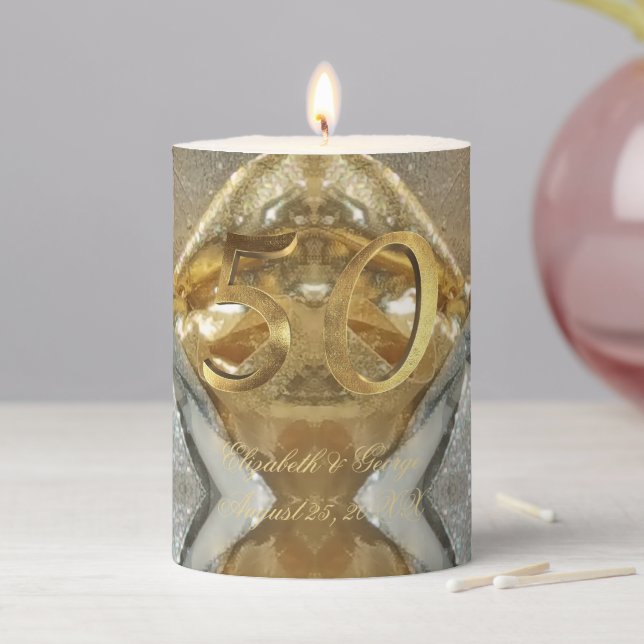Golden Wedding 50th Wedding Anniversary Gold Pillar Candle (In Situ)