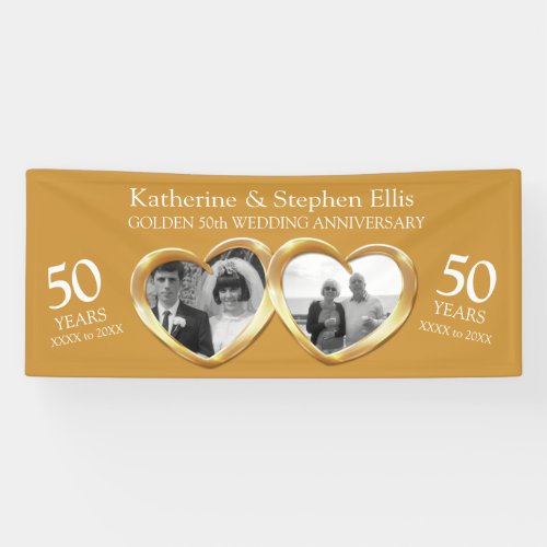 Golden Wedding anniversary 2 hearts photo banner