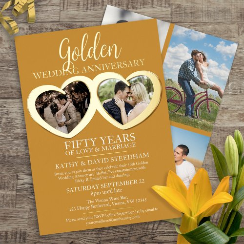Golden wedding anniversary 50th party 6 photos foil invitation