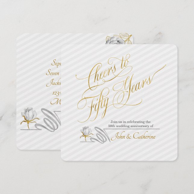 Golden Wedding Anniversary 50th Years Stripes Invitation (Front/Back)