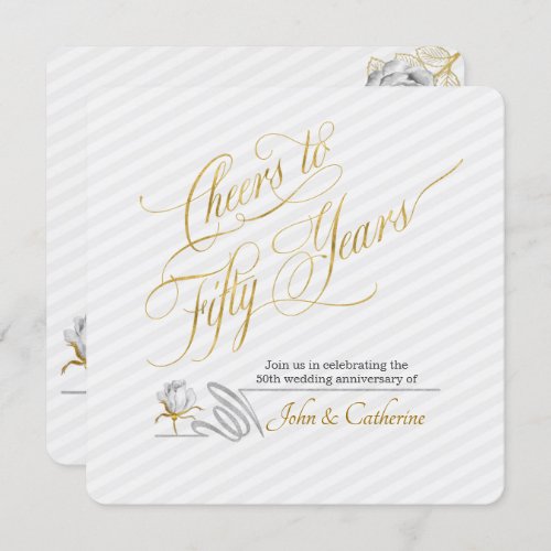 Golden Wedding Anniversary 50th Years Stripes Invitation