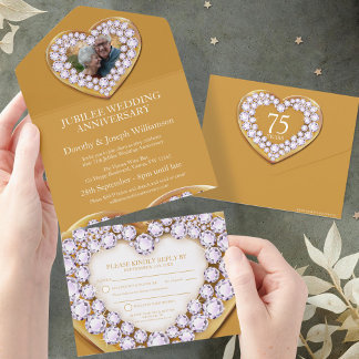 Golden wedding anniversary 75 years party event all in one invitation