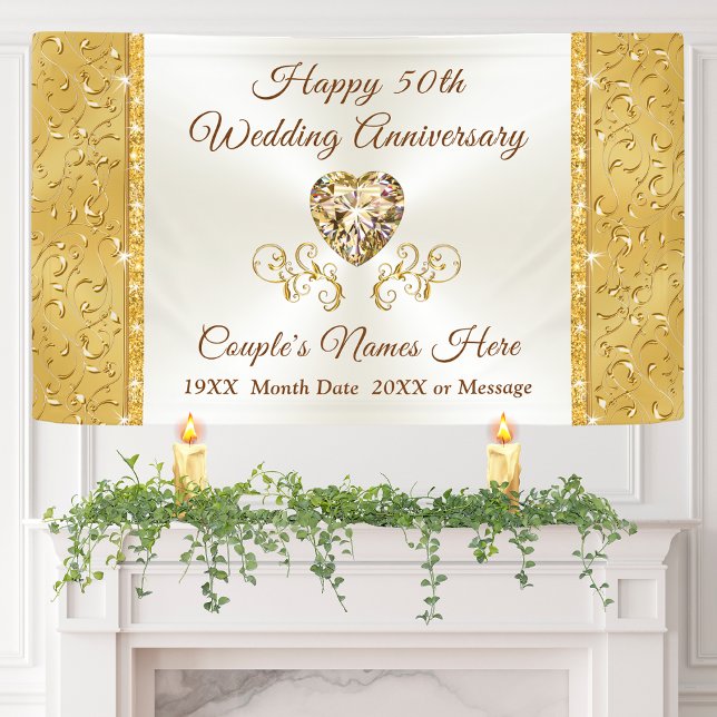 Golden Wedding Anniversary Banners, Personalized Banner (Golden Wedding Anniversary Banner. Stunning, 50th Anniversary Party Decorations, 50th Anniversary.)