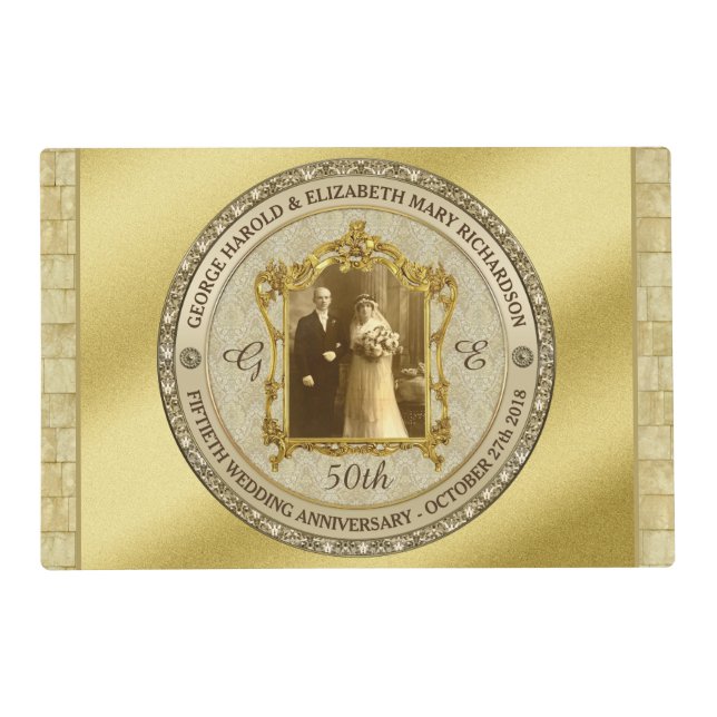 Golden Wedding Anniversary Classic Photo Frame Placemat (Front)