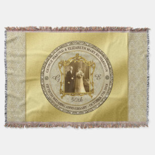 Golden Wedding Anniversary Classic Photo Frame Throw Blanket