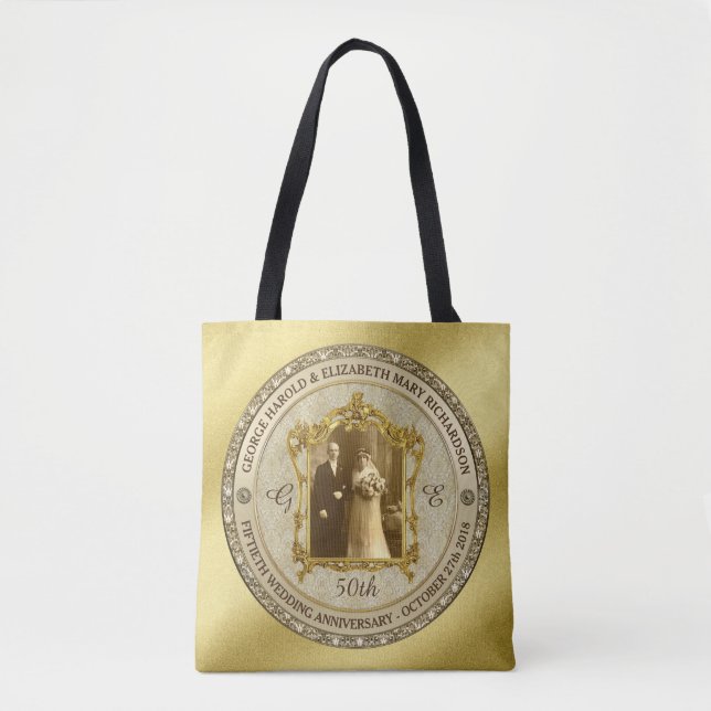 Golden Wedding Anniversary Classic Photo Frame Tote Bag (Front)