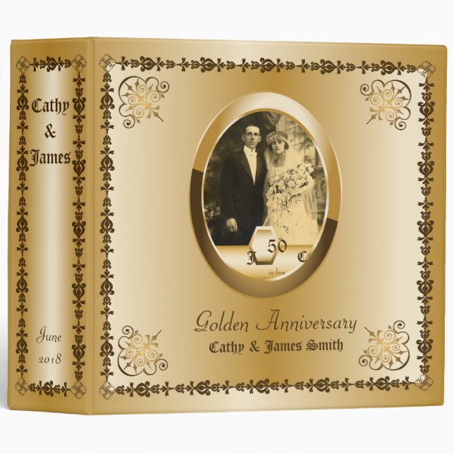 Golden Wedding Anniversary Custom Photo Ornate Binder (Front/Spine)