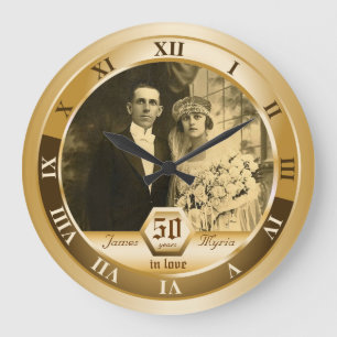 Golden Wedding Anniversary Customizable Photo Gift Large Clock