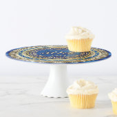 Golden Wedding Anniversary Faux Gold Royal Blue Cake Stand (In Situ)