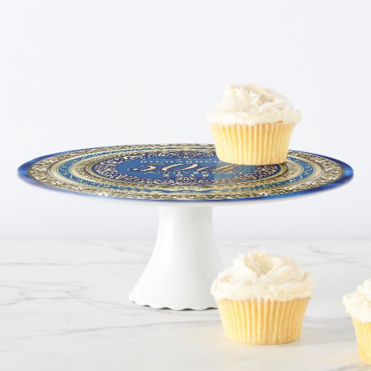 Golden Wedding Anniversary Faux Gold Royal Blue Cake Stand (In Situ)