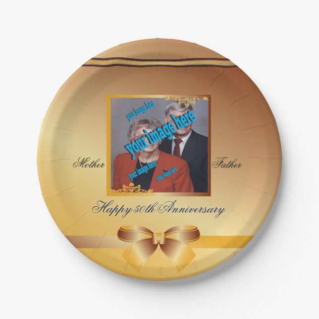 Golden Wedding Anniversary Fiftieth 50th Recycle Paper Plates (Front)