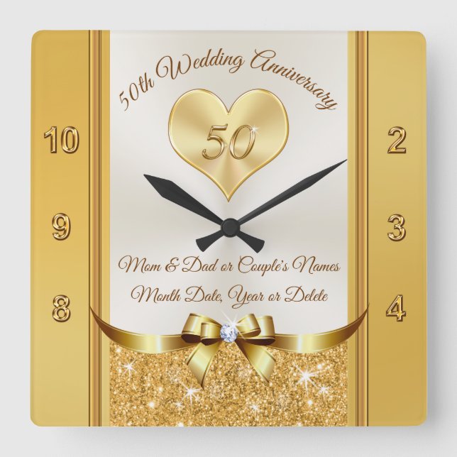 Golden Wedding Anniversary Gift Ideas for Parents Square Wall Clock (Front)