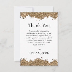 Golden Wedding Anniversary Gold Faux Glitter   Thank You Card