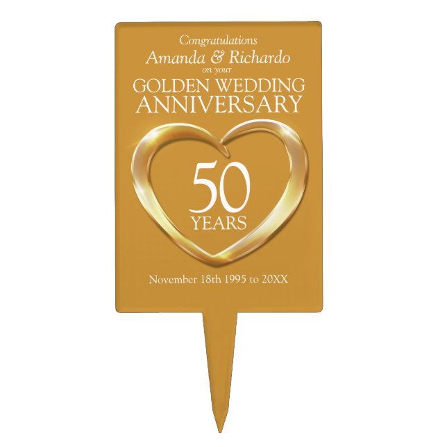 Golden wedding anniversary heart 50 years cake topper (Front)