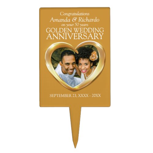 Golden wedding anniversary heart 50 years photo SP Cake Topper