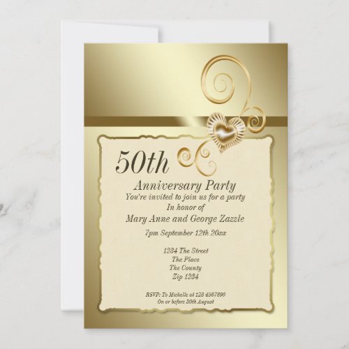 Golden Wedding Anniversary Heart Custom Invitation