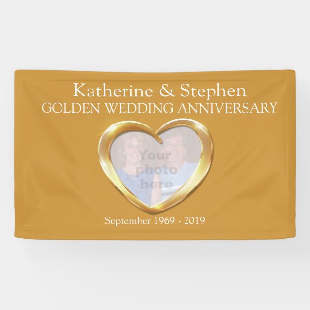 Golden Wedding Anniversary Heart Photo Banner