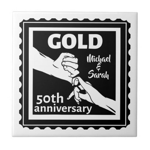 Golden wedding anniversary holding hands 50th ceramic tile