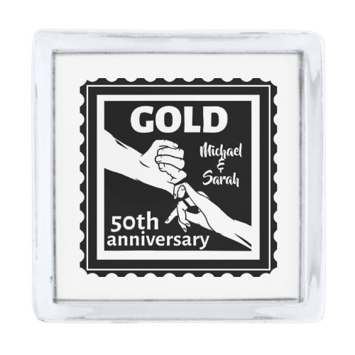 Golden wedding anniversary holding hands 50th silver finish lapel pin