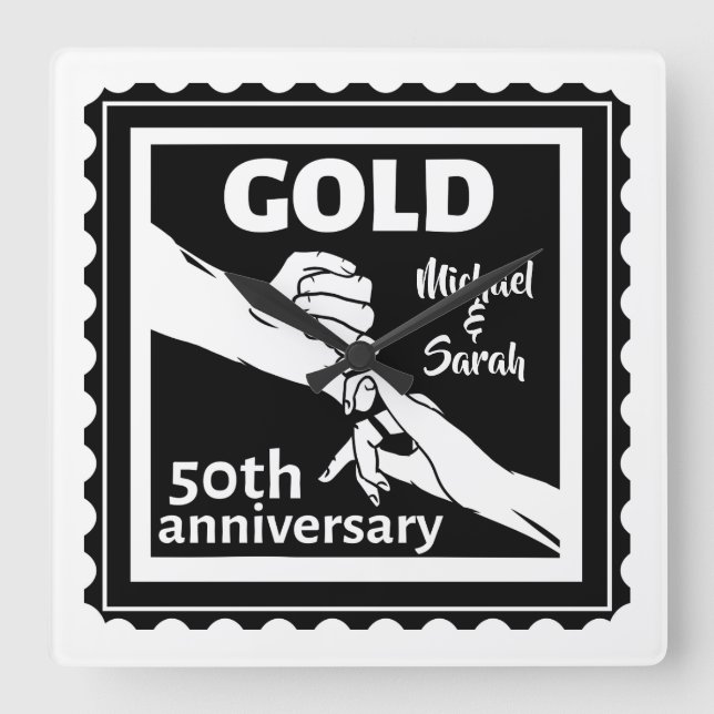 Golden wedding anniversary holding hands 50th square wall clock (Front)