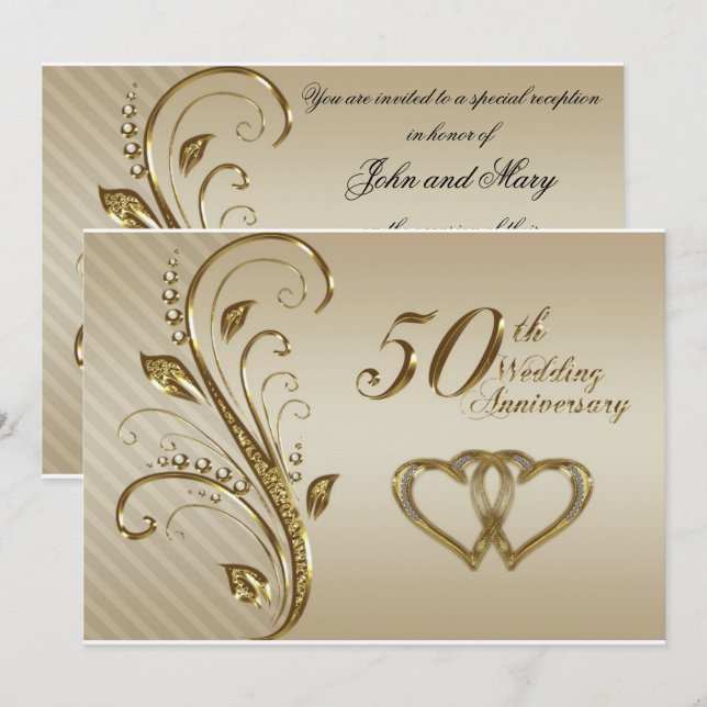 Golden Wedding Anniversary Invitation Card (Front/Back)