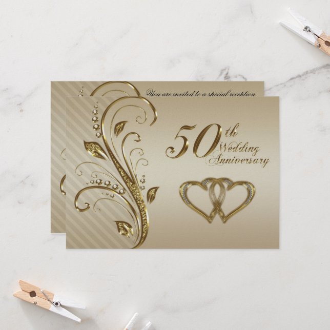 Golden Wedding Anniversary Invitation Card (Front/Back In Situ)