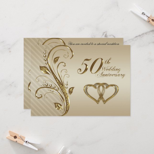 Golden Wedding Anniversary Invitation Card (Front/Back In Situ)