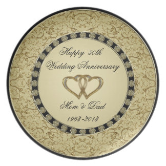 Golden Wedding Anniversary Melamine Plate