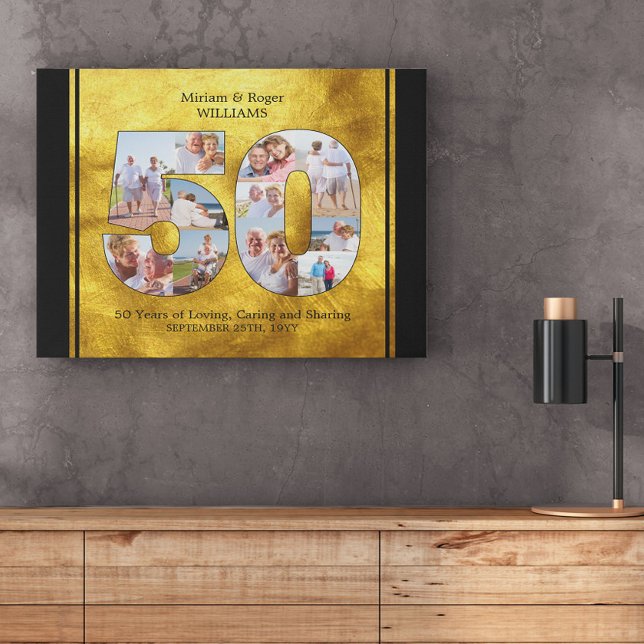 Golden Wedding Anniversary Number 50 Photo Collage Faux Canvas Print (Creator Uploaded)