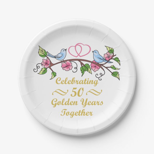 Golden Wedding Anniversary Paper Plates (Front)