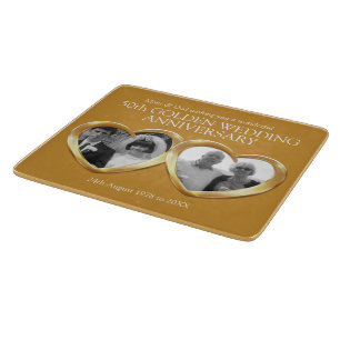 Golden wedding anniversary past present photo  cutting board