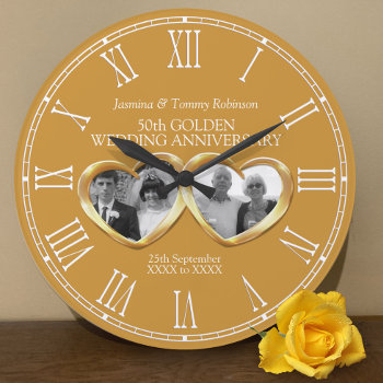 Golden Wedding Anniversary Past Present Photo Large Clock by Mylittleeden at Zazzle