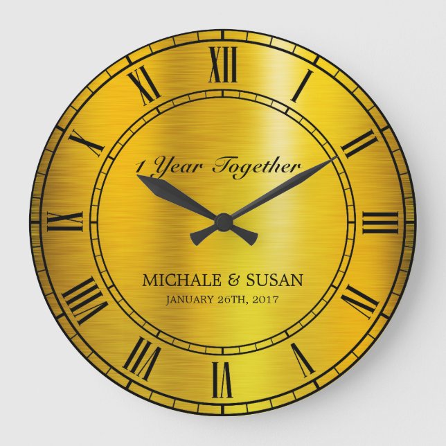 Golden Wedding Anniversary (Personalize) Large Clock (Front)