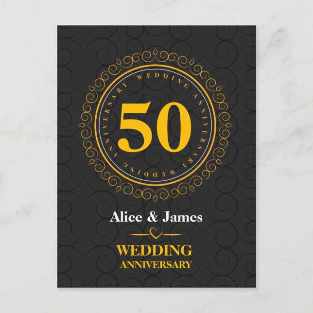 Golden “wedding anniversary” personalized postcard (Front)
