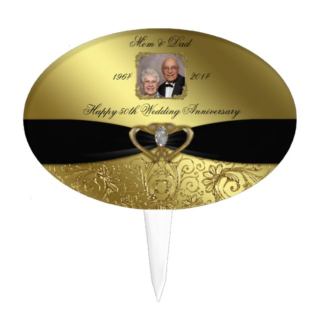 Golden Wedding Anniversary Photo Cake Topper (Front)