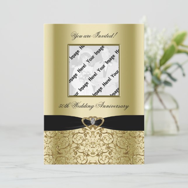 Golden Wedding Anniversary Photo Invitation Card (Standing Front)