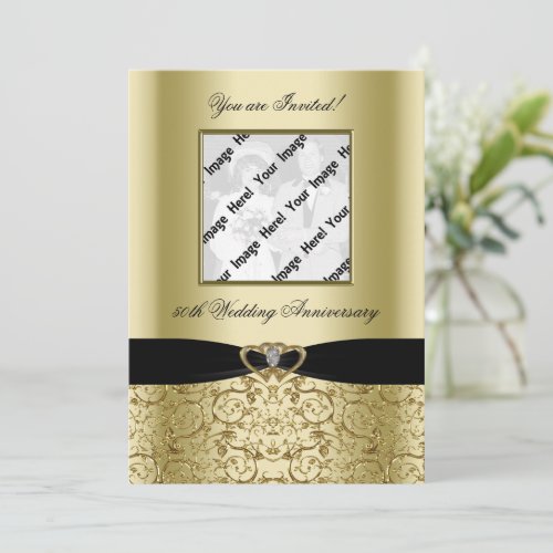 Golden Wedding Anniversary Photo Invitation Card